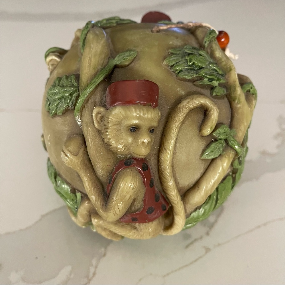 Vintage Monkey Candle with palm leaves